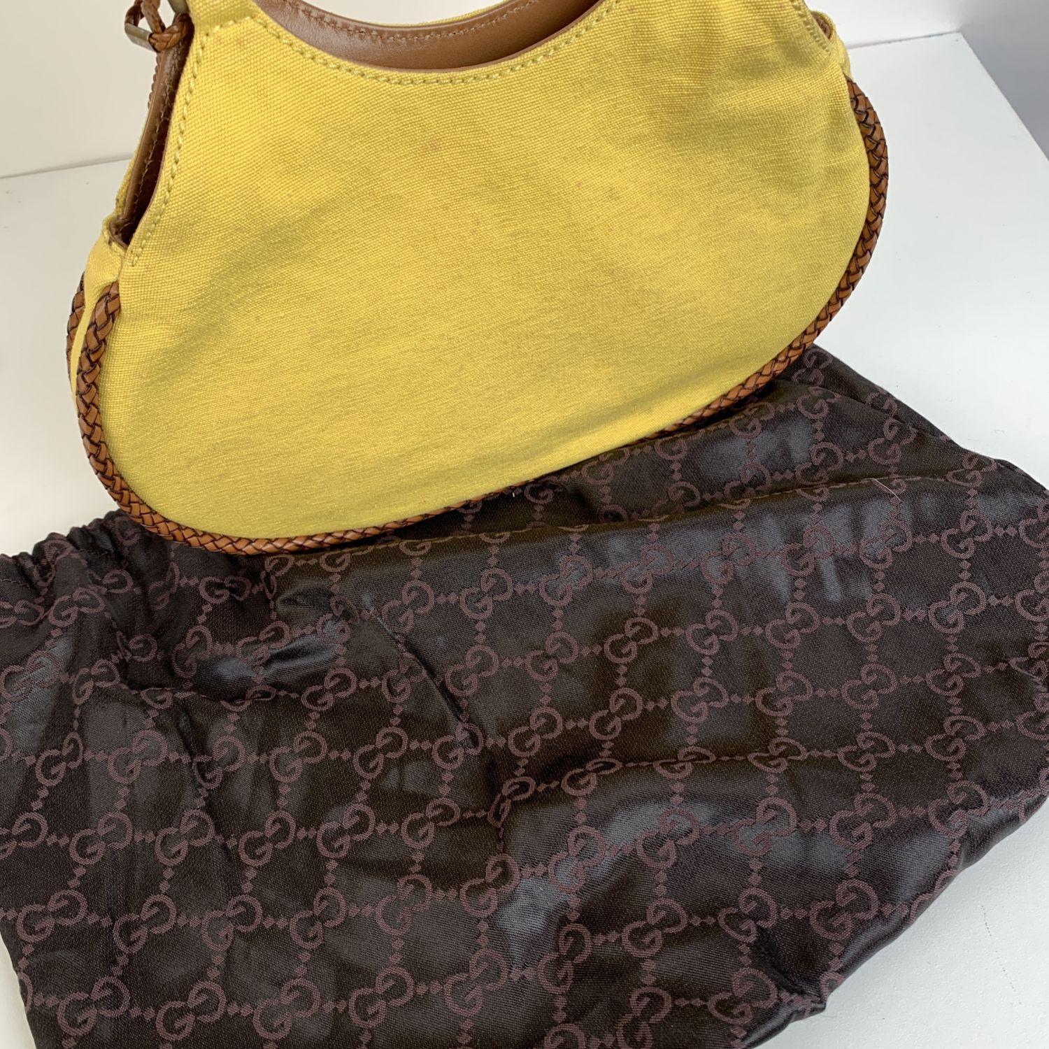 Gucci Yellow Canvas Small Bamboo Handles Tote Bag Handbag 1