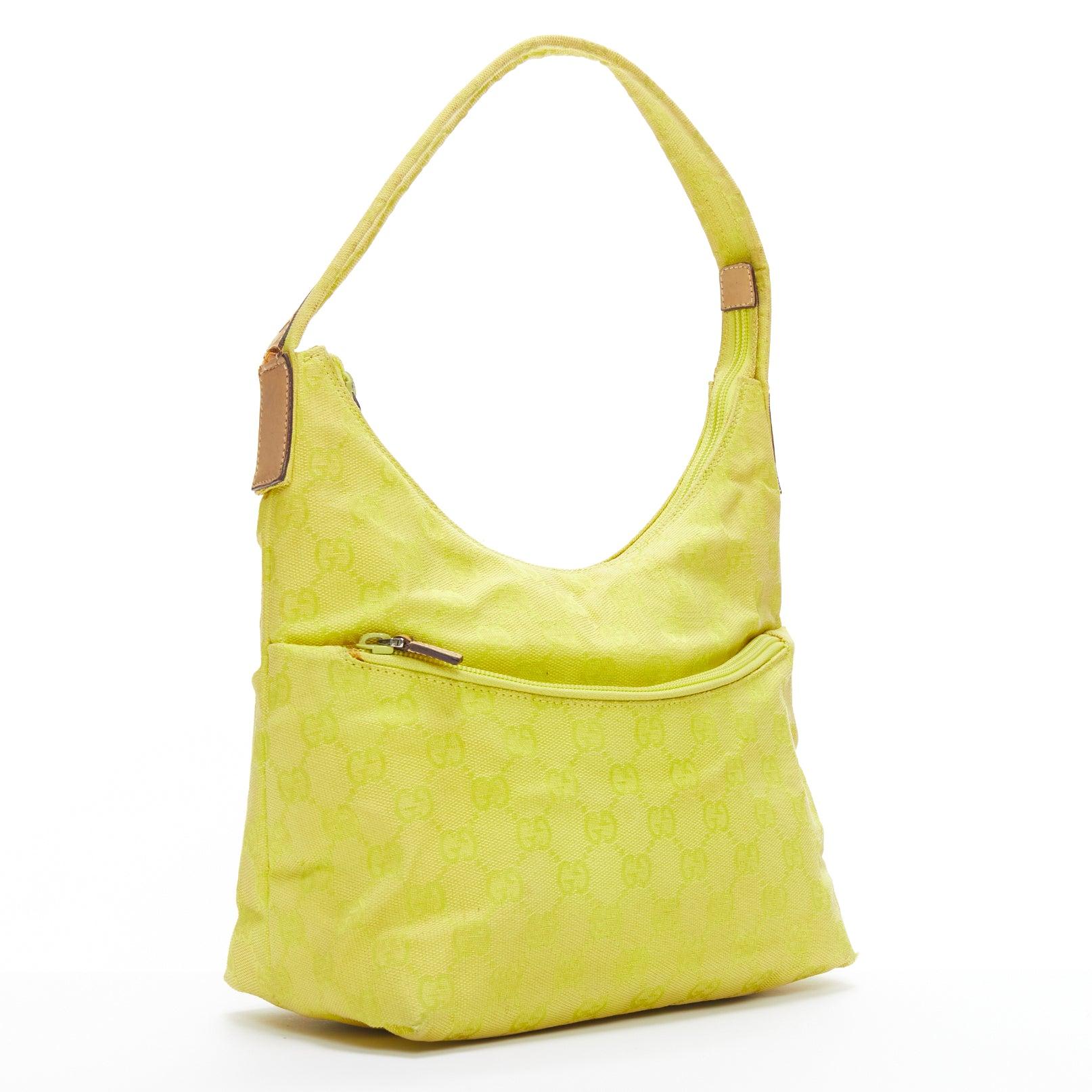 Jaune GUCCI Vintage jaune GG monogramme toile hobo sac à bandoulière en vente