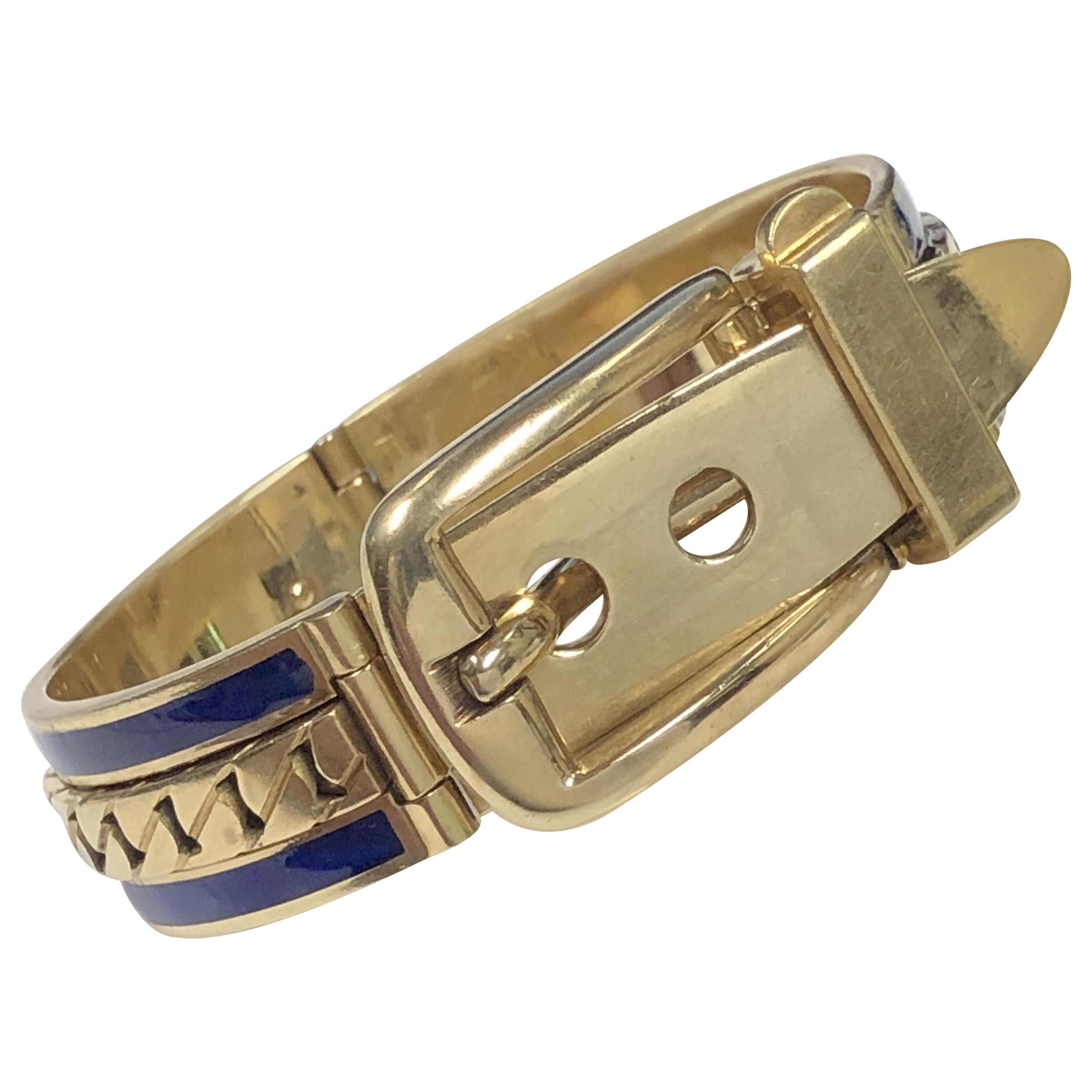 Gucci Vintage Yellow Gold and Enamel Buckle Bangle Bracelet