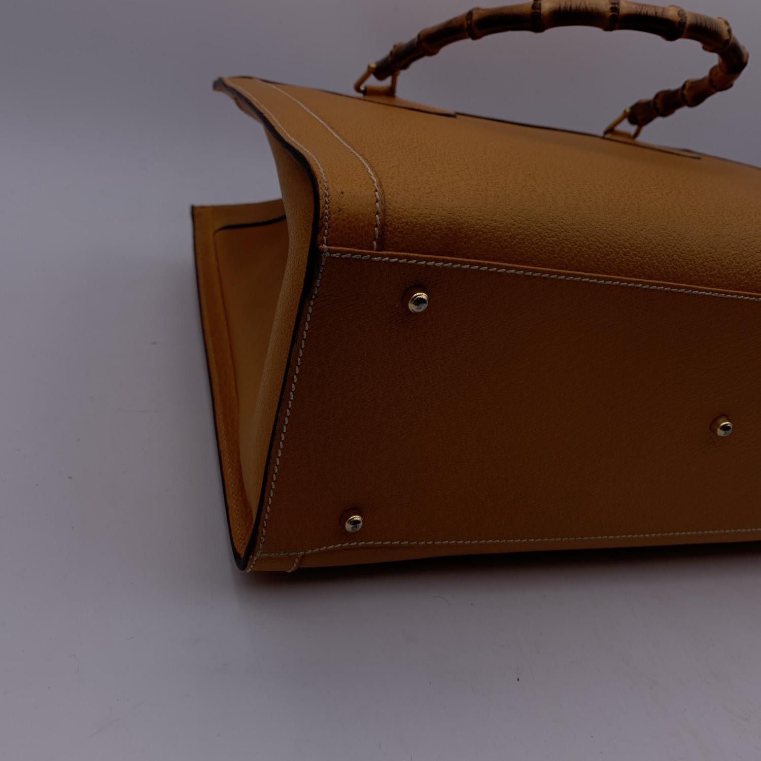 Gucci Vintage Yellow Leather Princess Diana Bamboo Tote Bag 5