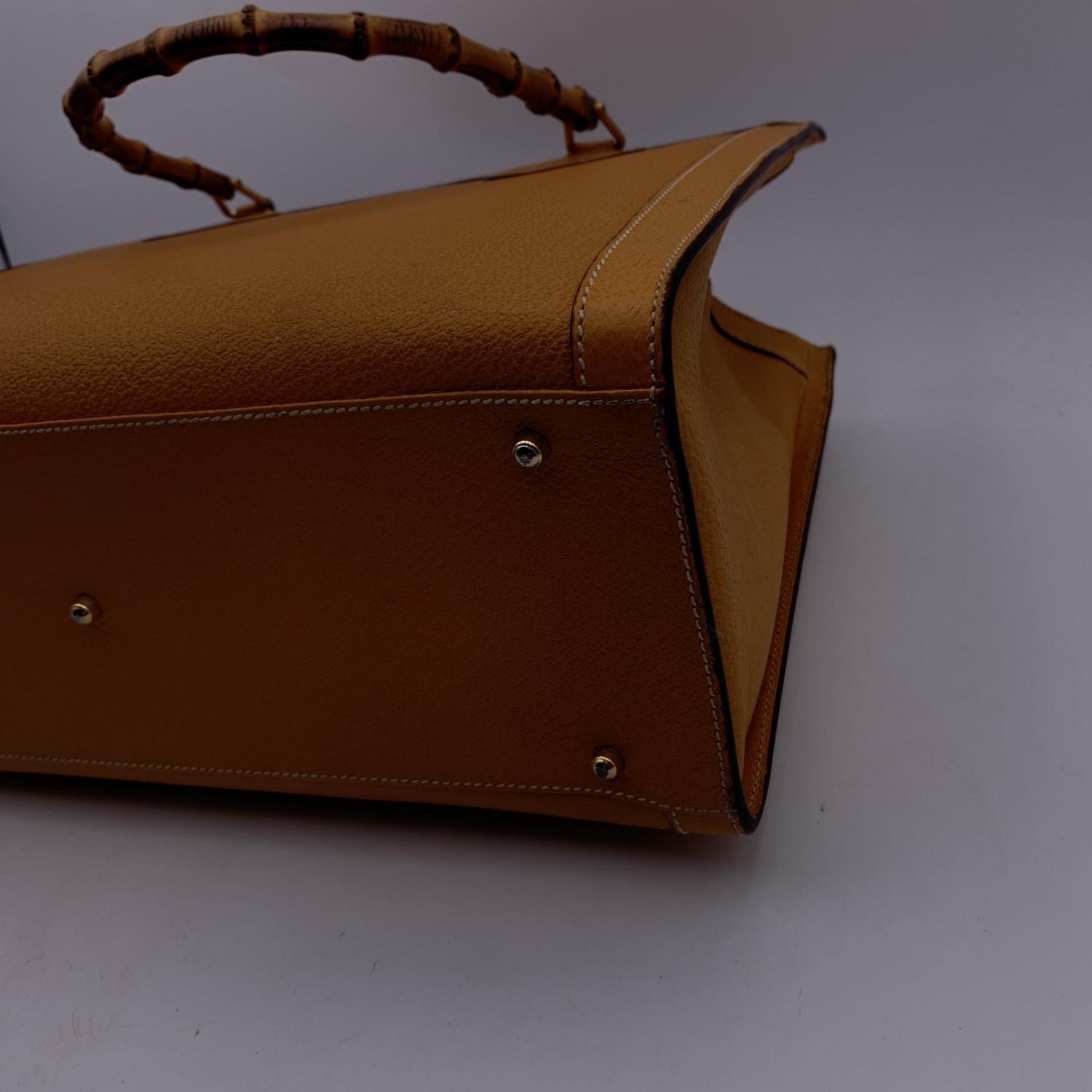 Gucci Vintage Yellow Leather Princess Diana Bamboo Tote Bag 4