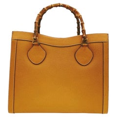 Gucci Vintage Yellow Leather Princess Diana Bamboo Tote Bag