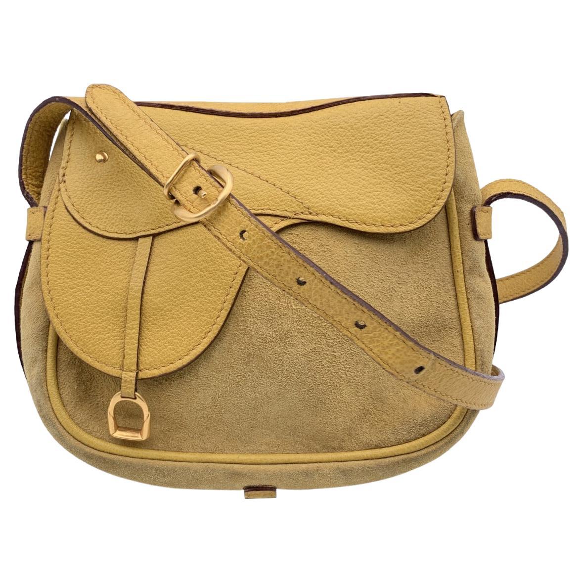 Gucci Vintage Yellow Leather Suede Saddle Convertible Belt Bag