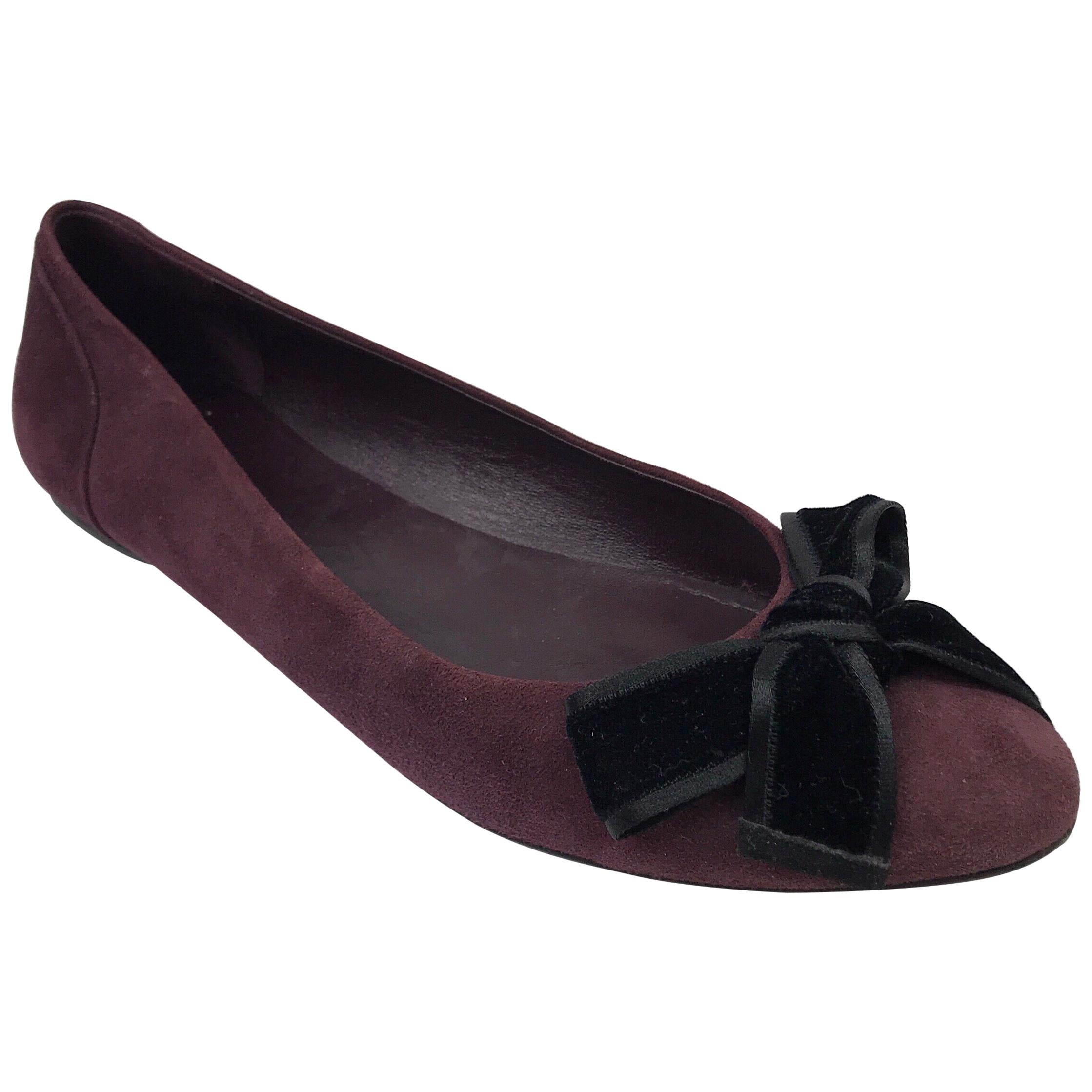 Gucci Viola Purple Suede Flats with Velvet Bow - 38.5
