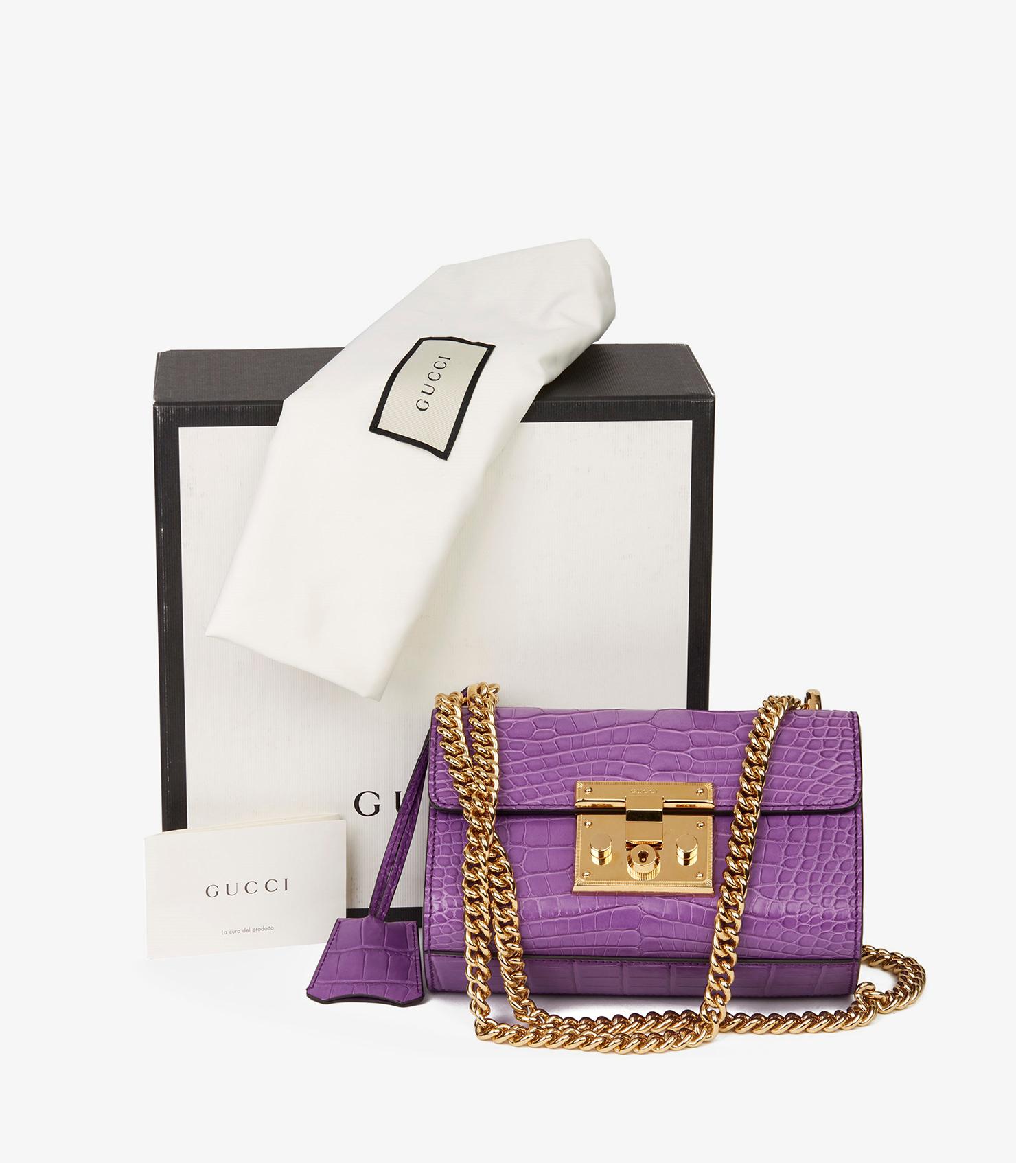 Gucci Violet Cyclamen Matte Alligator Leather Small Padlock Shoulder Bag For Sale 6