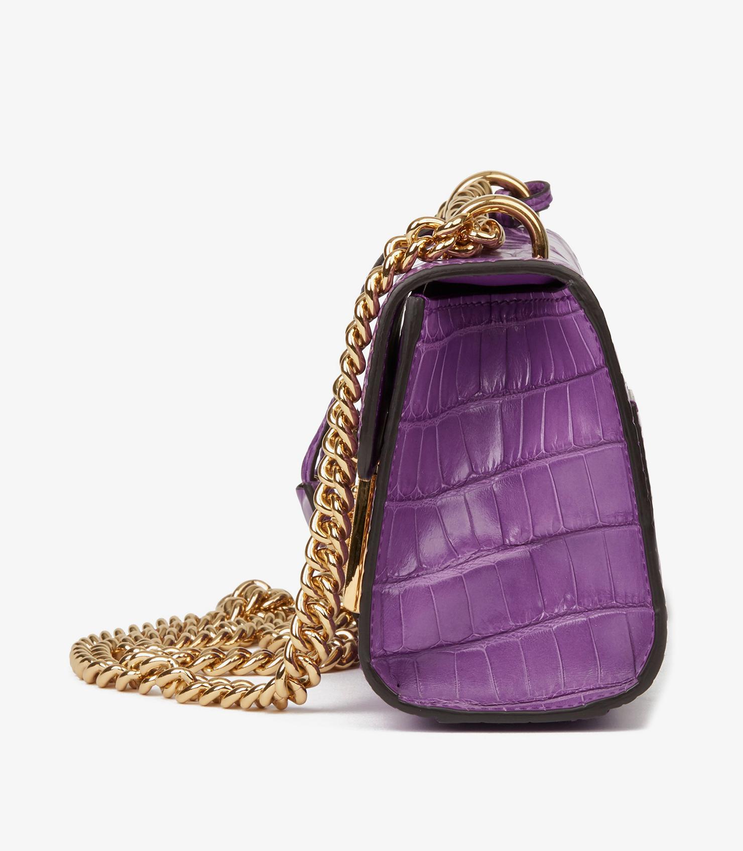 Purple Gucci Violet Cyclamen Matte Alligator Leather Small Padlock Shoulder Bag