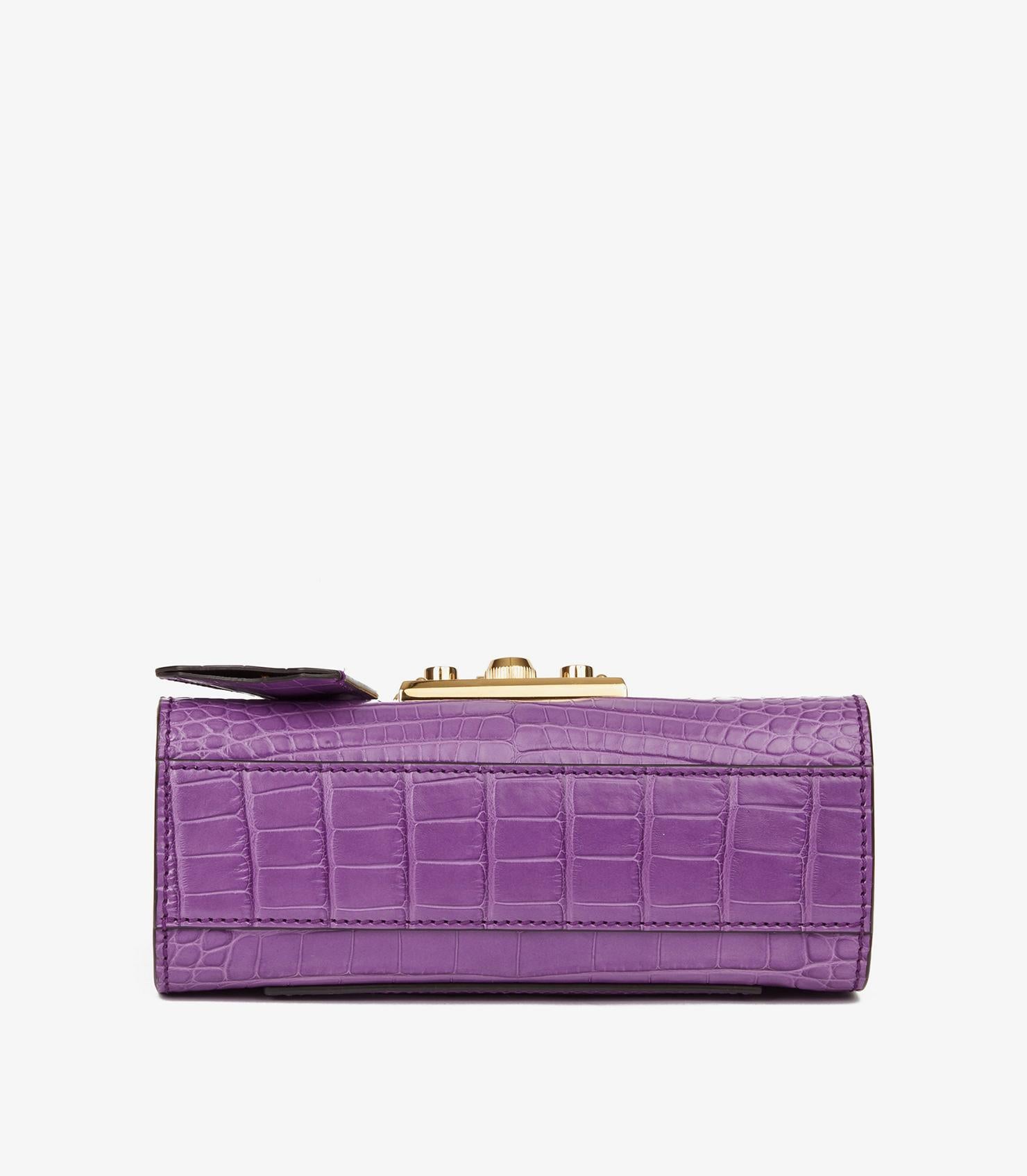 Women's or Men's Gucci Violet Cyclamen Matte Alligator Leather Small Padlock Shoulder Bag For Sale
