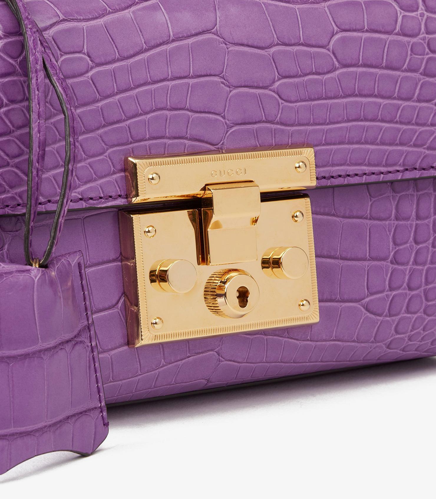 Gucci Violet Cyclamen Matte Alligator Leather Small Padlock Shoulder Bag For Sale 1
