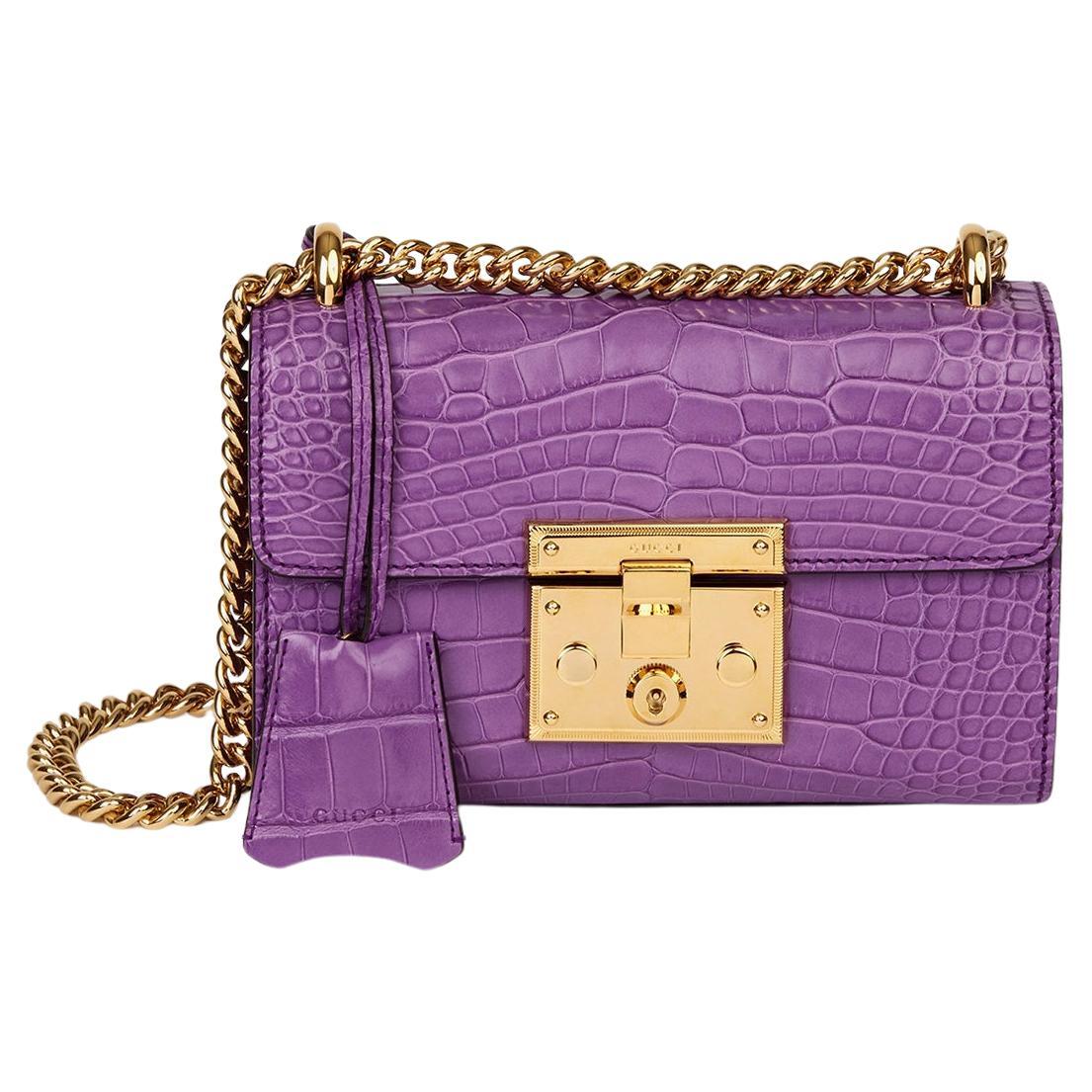 Gucci Violet Cyclamen Matte Alligator Leather Small Padlock Shoulder Bag