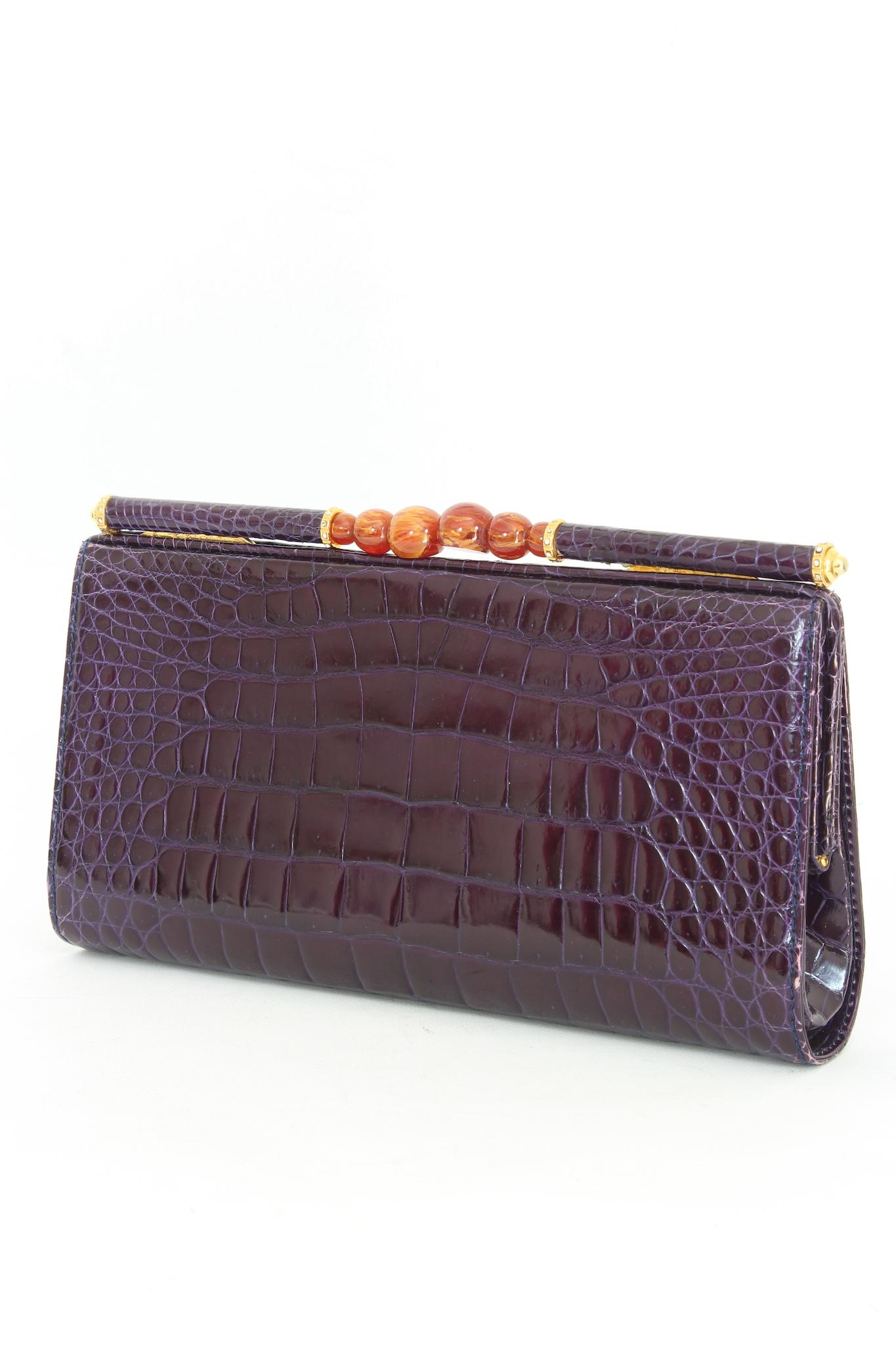 Gucci Violet Leather Crocodile Vintage Rare Bag 1970s 1