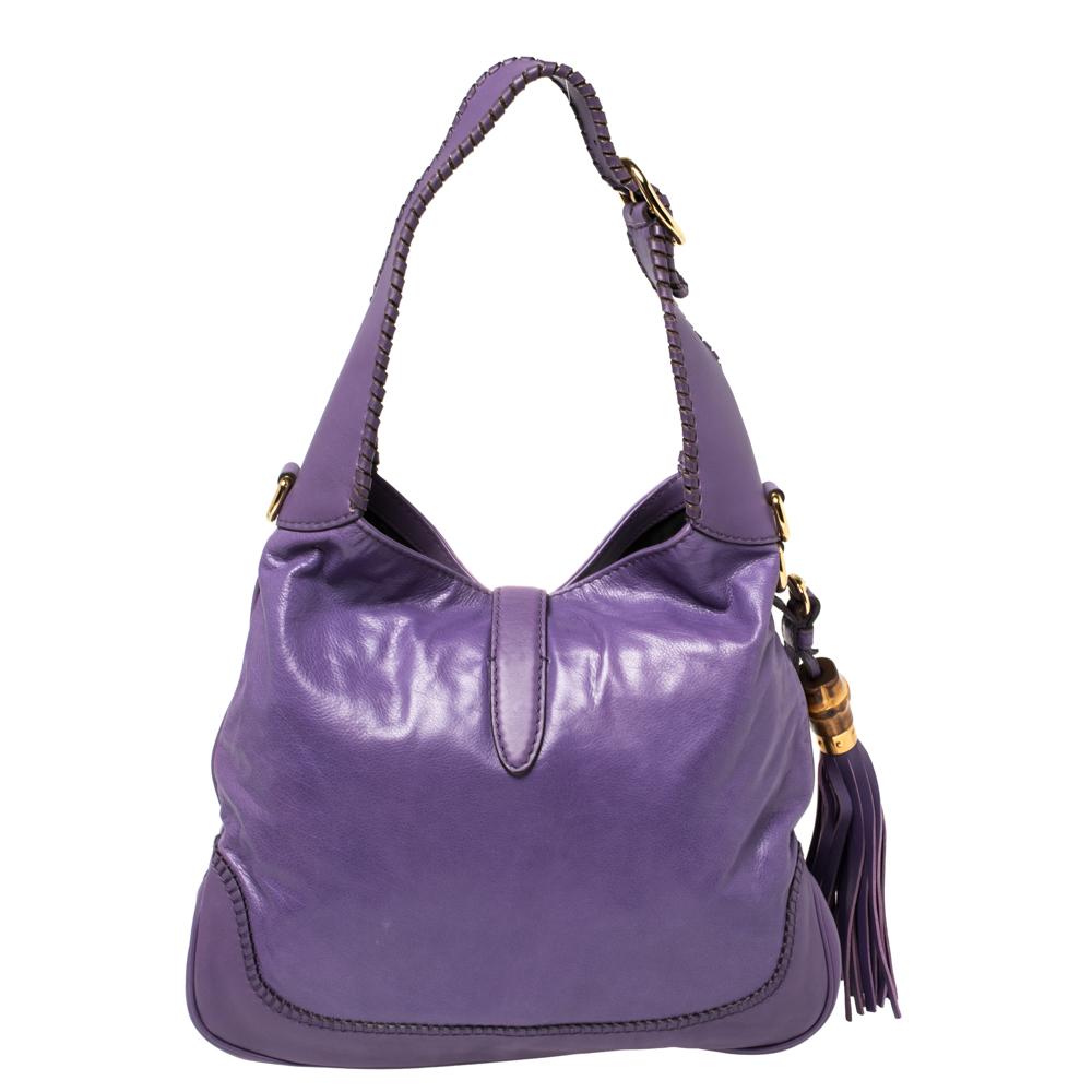 Gray Gucci Violet Leather New Jackie Hobo