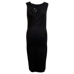 Gucci Viscose Little Black Dress with Flower Brooch Size M
