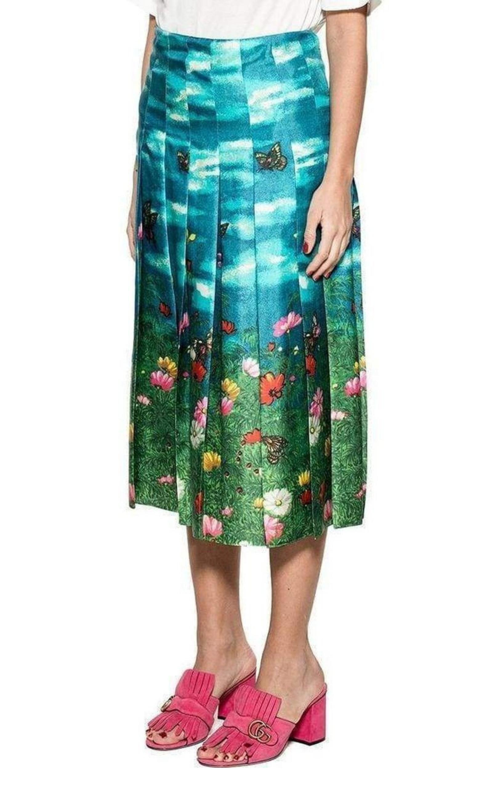 Gucci Vita Garden jupe plissée en soie  IT 36 US 0 Neuf - En vente à Brossard, QC