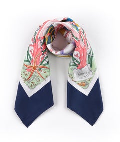 GUCCI Vittorio Accornero c.1960’s Blue Under the Sea Print Silk Square Scarf