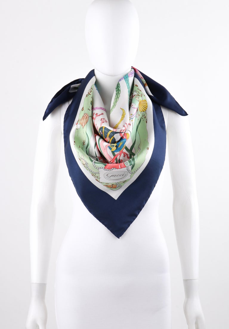 GUCCI Vittorio Accornero c.1960's Blue Under the Sea Print Silk
