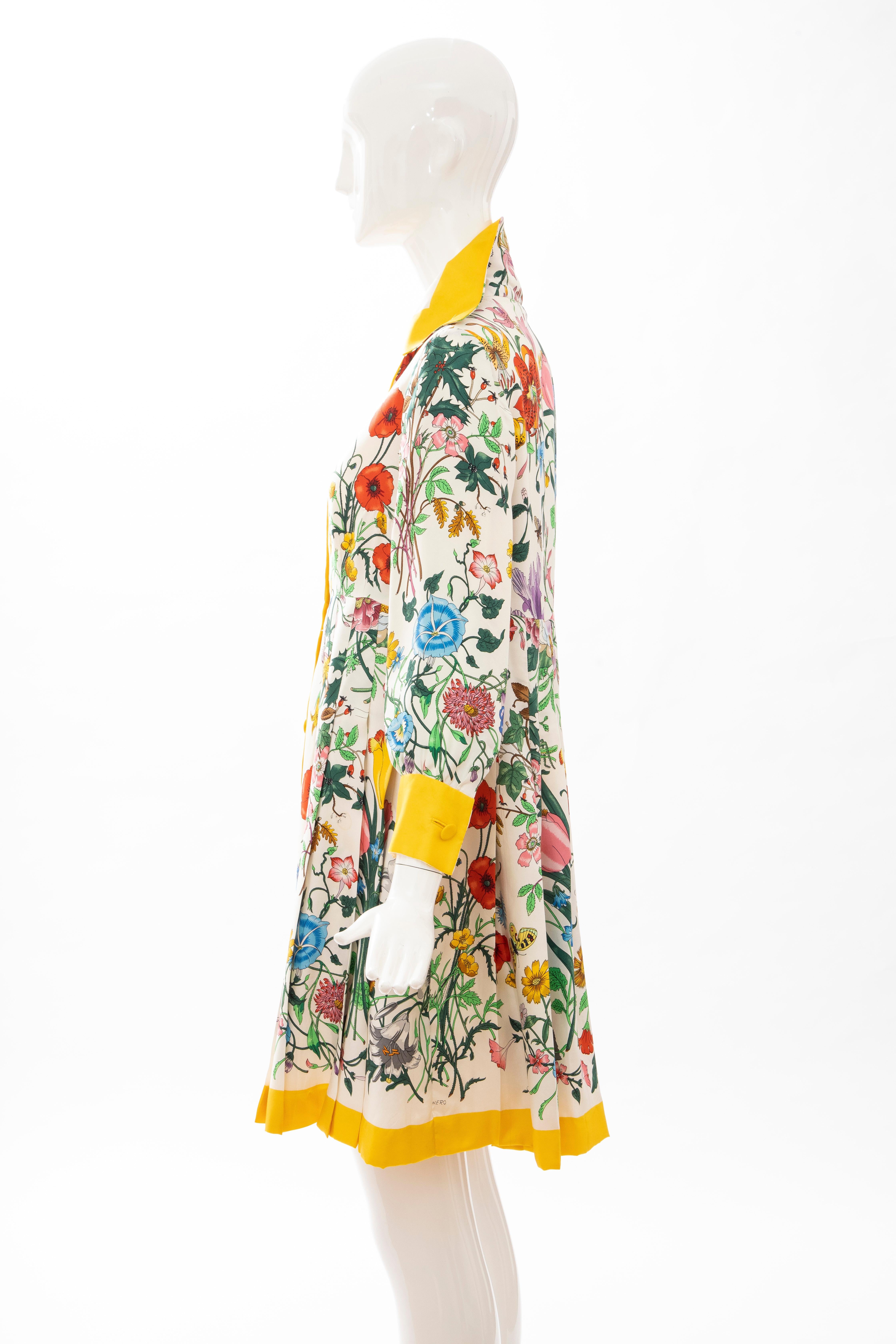 Gucci Vittorio Accornero Flora Fauna Screen Printed Silk Dress, Circa: 1970's 7