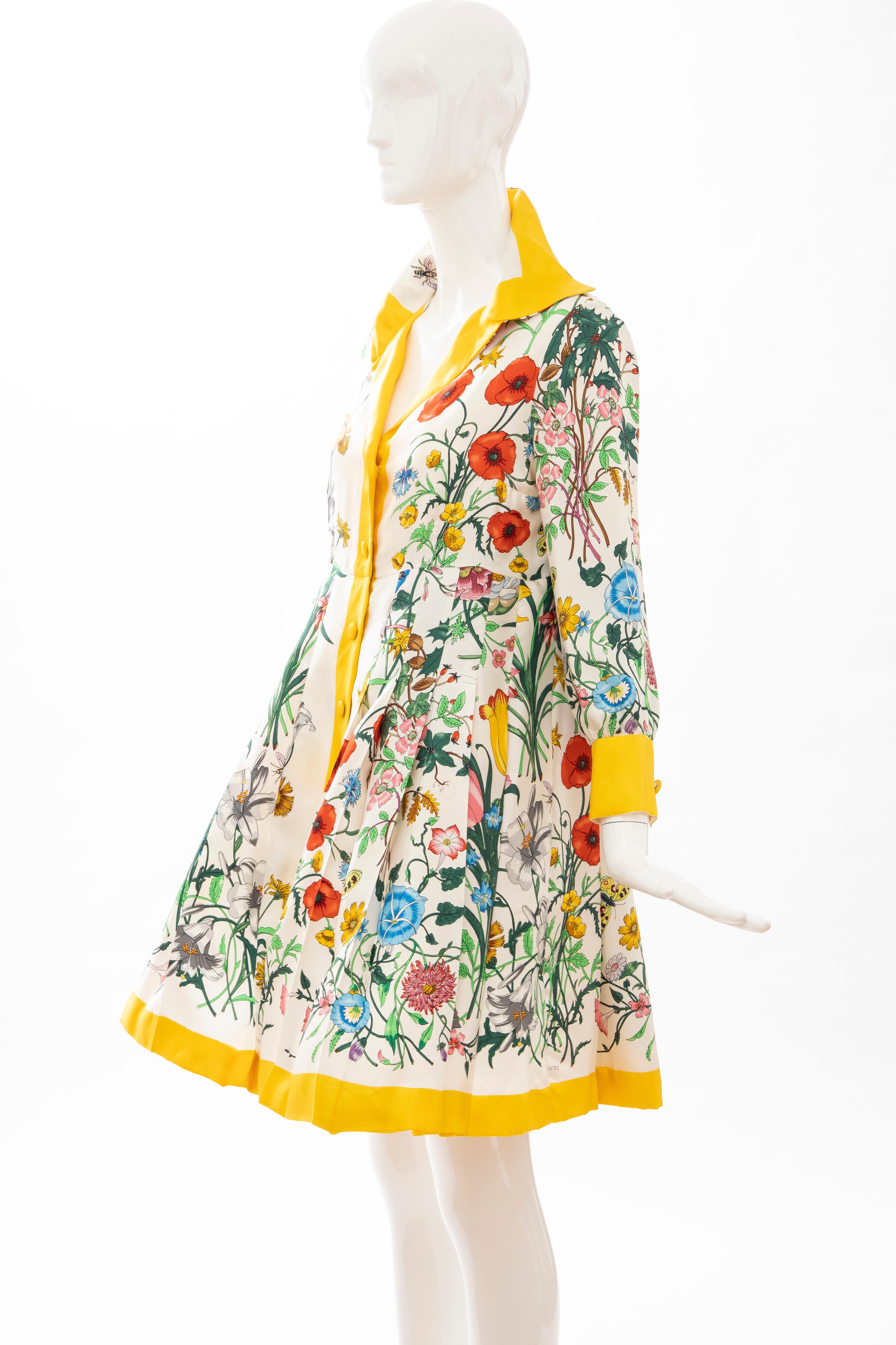 Gucci Vittorio Accornero Flora Fauna Screen Printed Silk Dress, Circa: 1970's 8