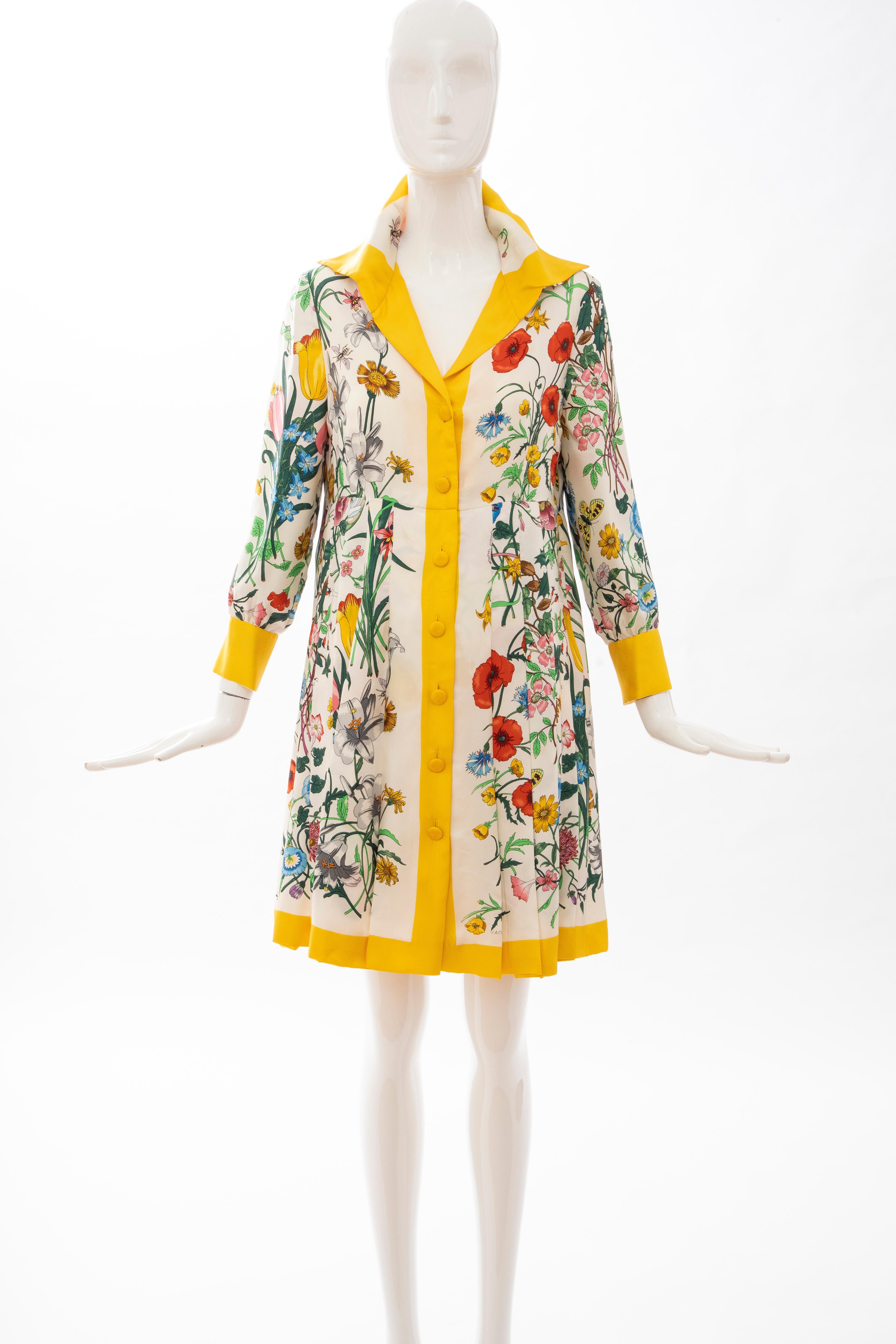 Gucci Vittorio Accornero Flora Fauna Screen Printed Silk Dress, Circa:  1970's at 1stDibs | gucci silk dress