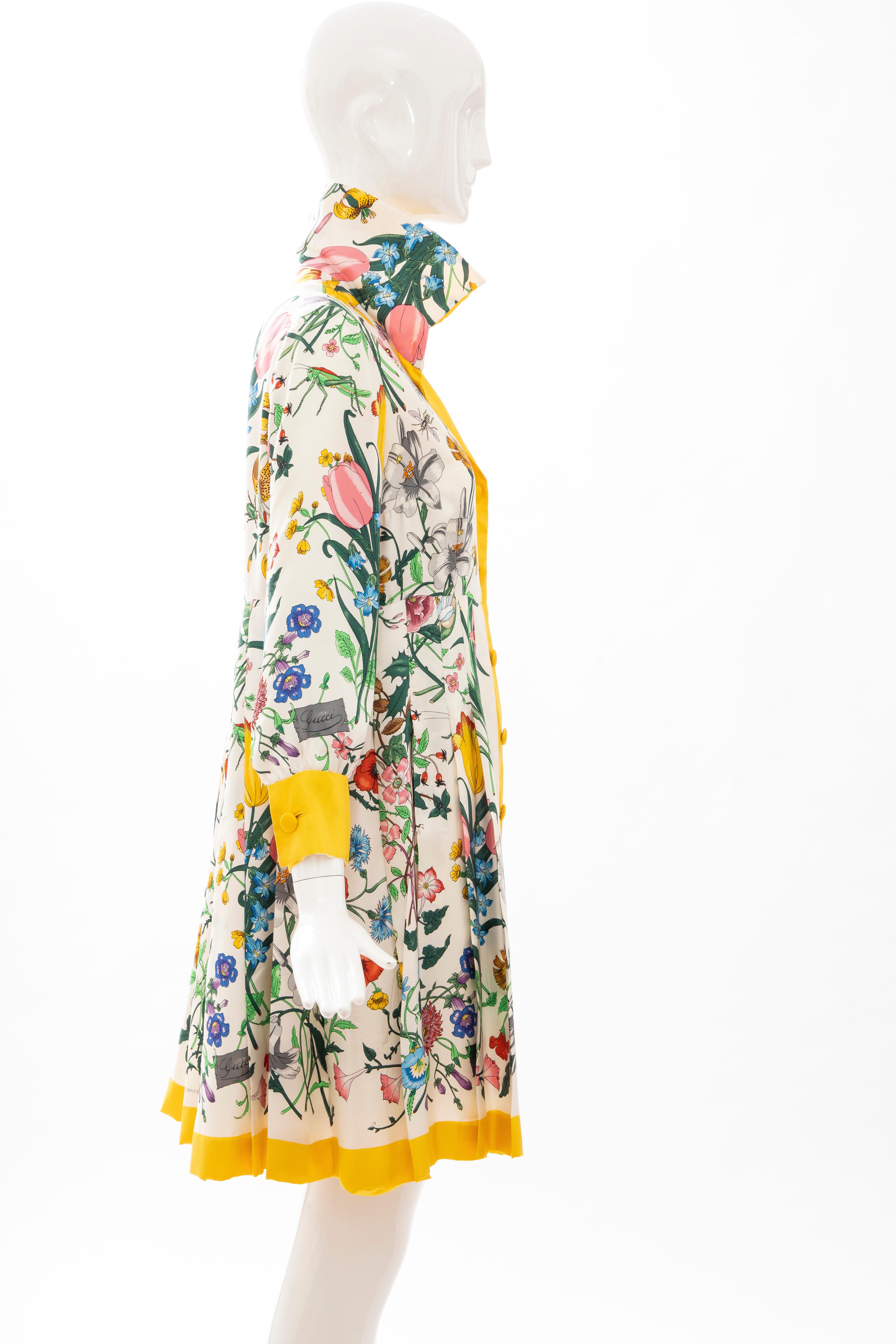 Beige Gucci Vittorio Accornero Flora Fauna Screen Printed Silk Dress, Circa: 1970's