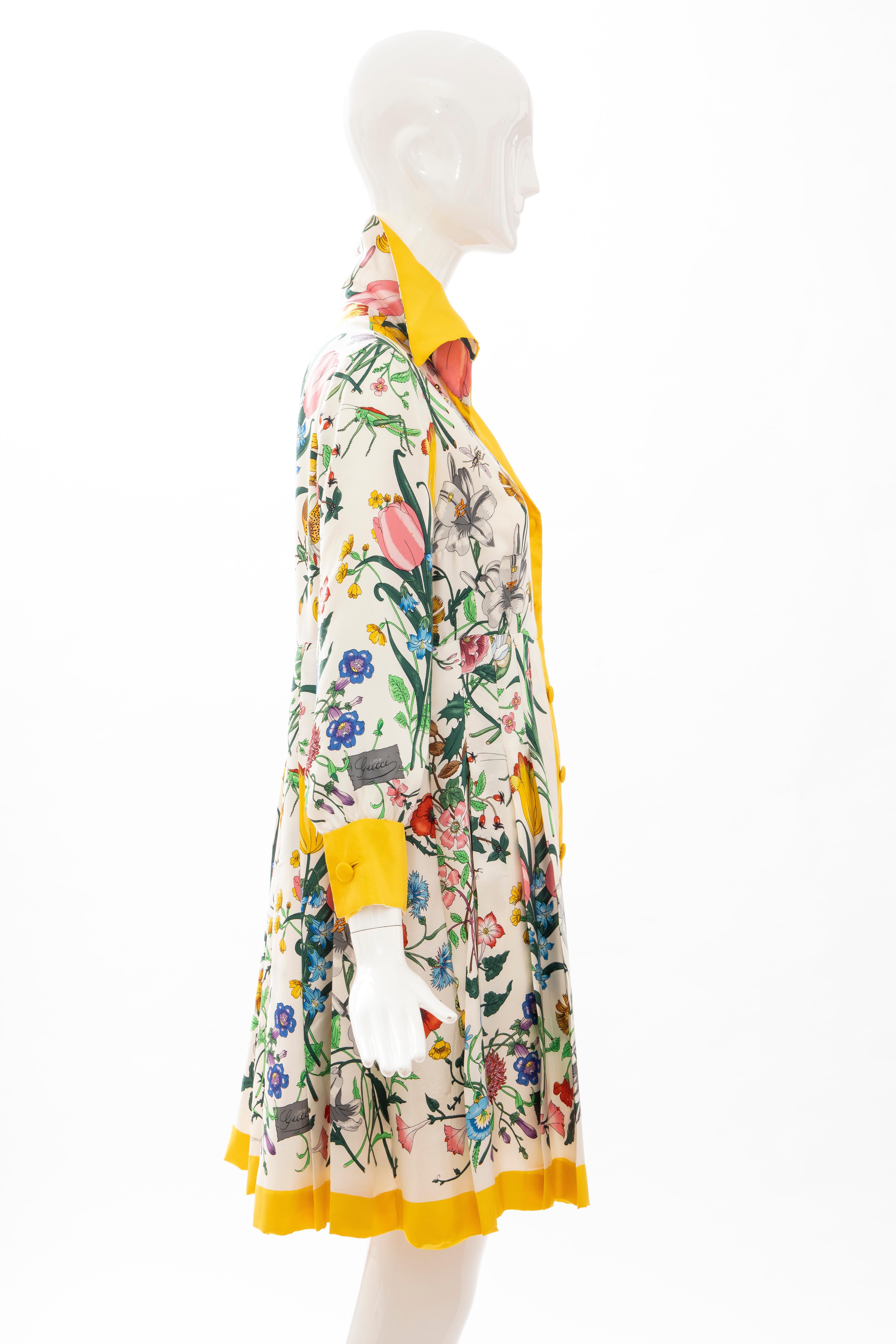 Gucci Vittorio Accornero Flora Fauna Screen Printed Silk Dress, Circa: 1970's In Good Condition In Cincinnati, OH