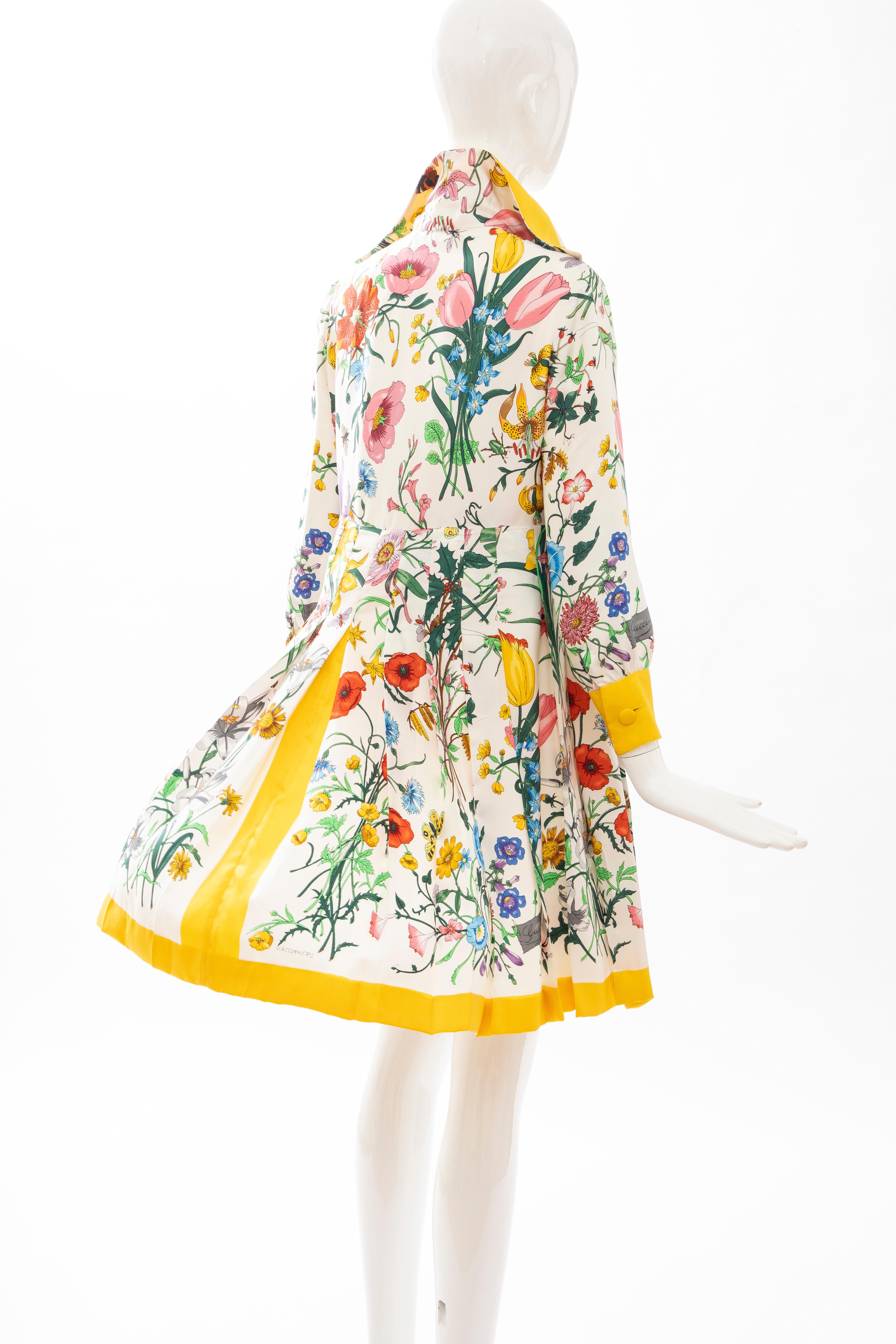 Gucci Vittorio Accornero Flora Fauna Screen Printed Silk Dress, Circa: 1970's 1