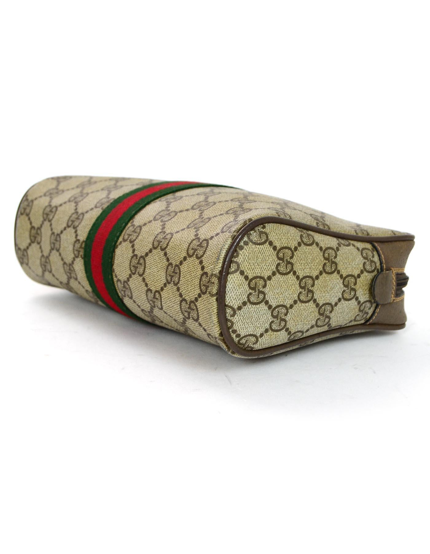 Gucci Vtg GG Monogram Supreme Canvas Clutch Bag/Cosmetic Case W/ Red/Green Web In Good Condition In New York, NY