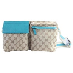 Vintage Gucci Waist Gg Belt Pouch Fanny Pack 228314 Torquoise Canvas Cross Body bag