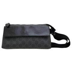 Used Gucci Waist Supreme Gg Belt Pouch Fanny Pack 233640 Black Leather Shoulder Bag