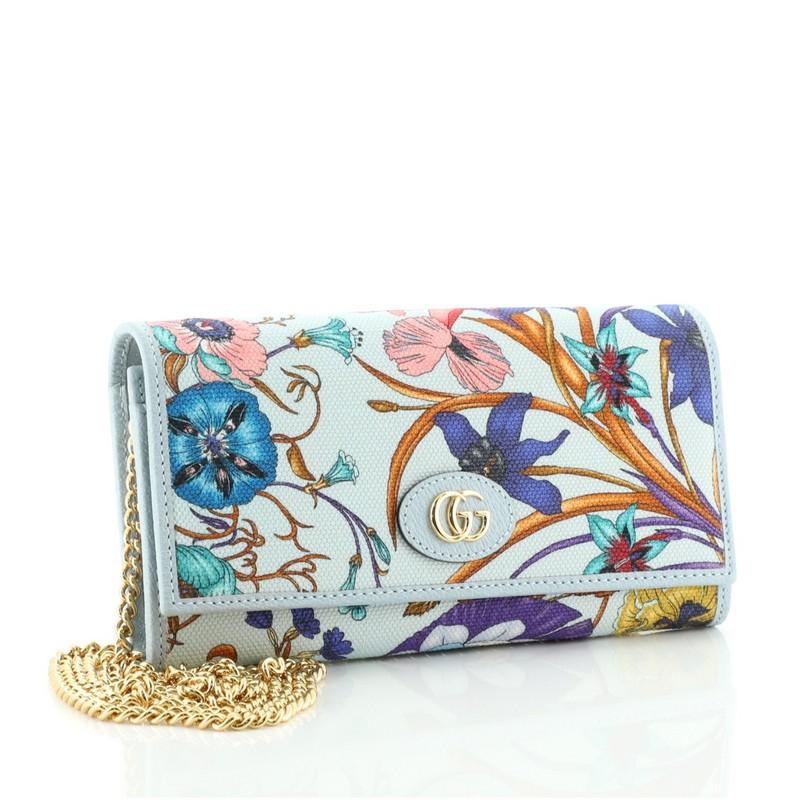 Gucci Portemonnaie an Kette Flora Canvas (Grau)
