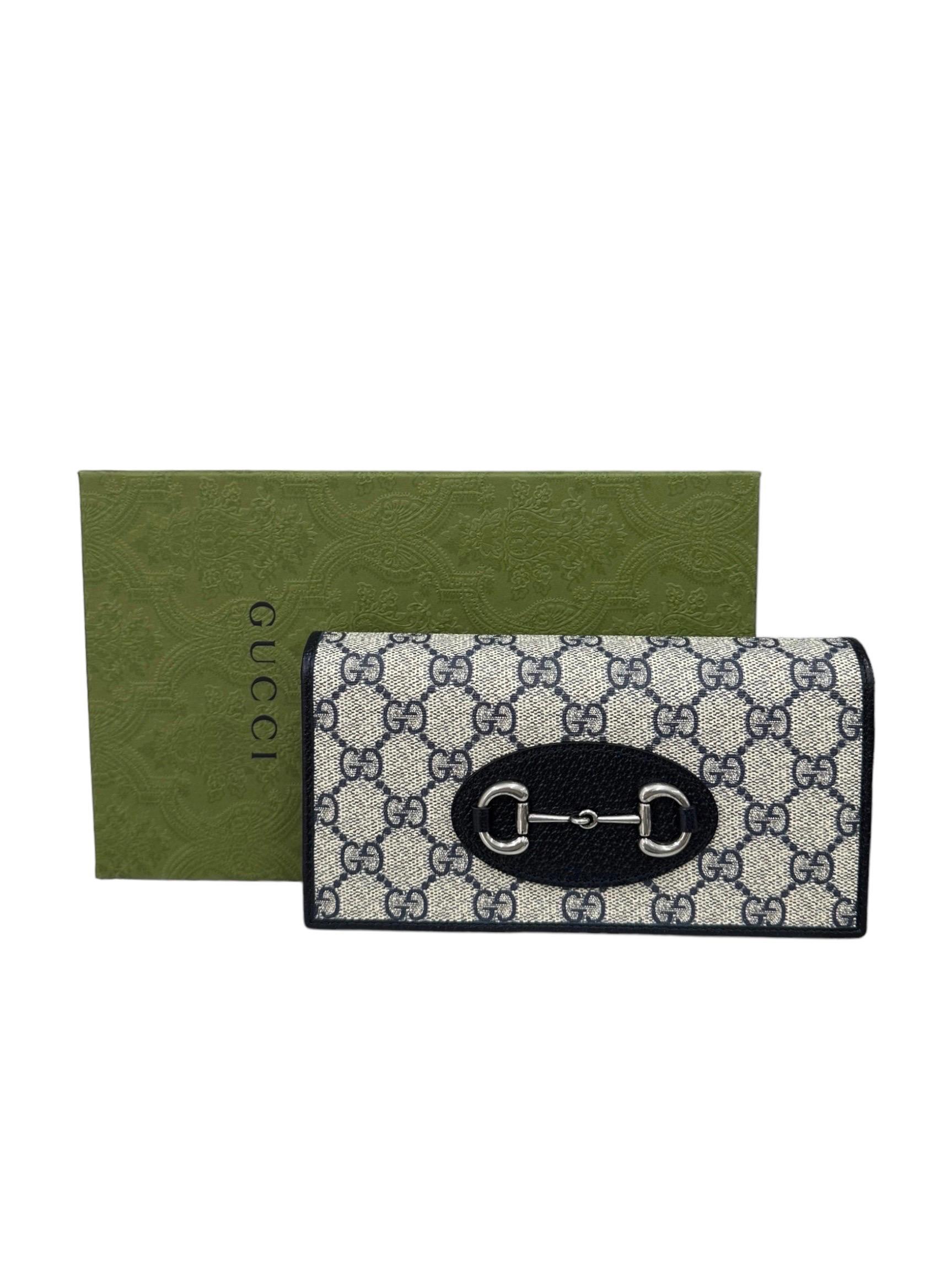 Black Gucci Wallet On Chain Horsebit 1955 GG Supreme Blu Beige For Sale