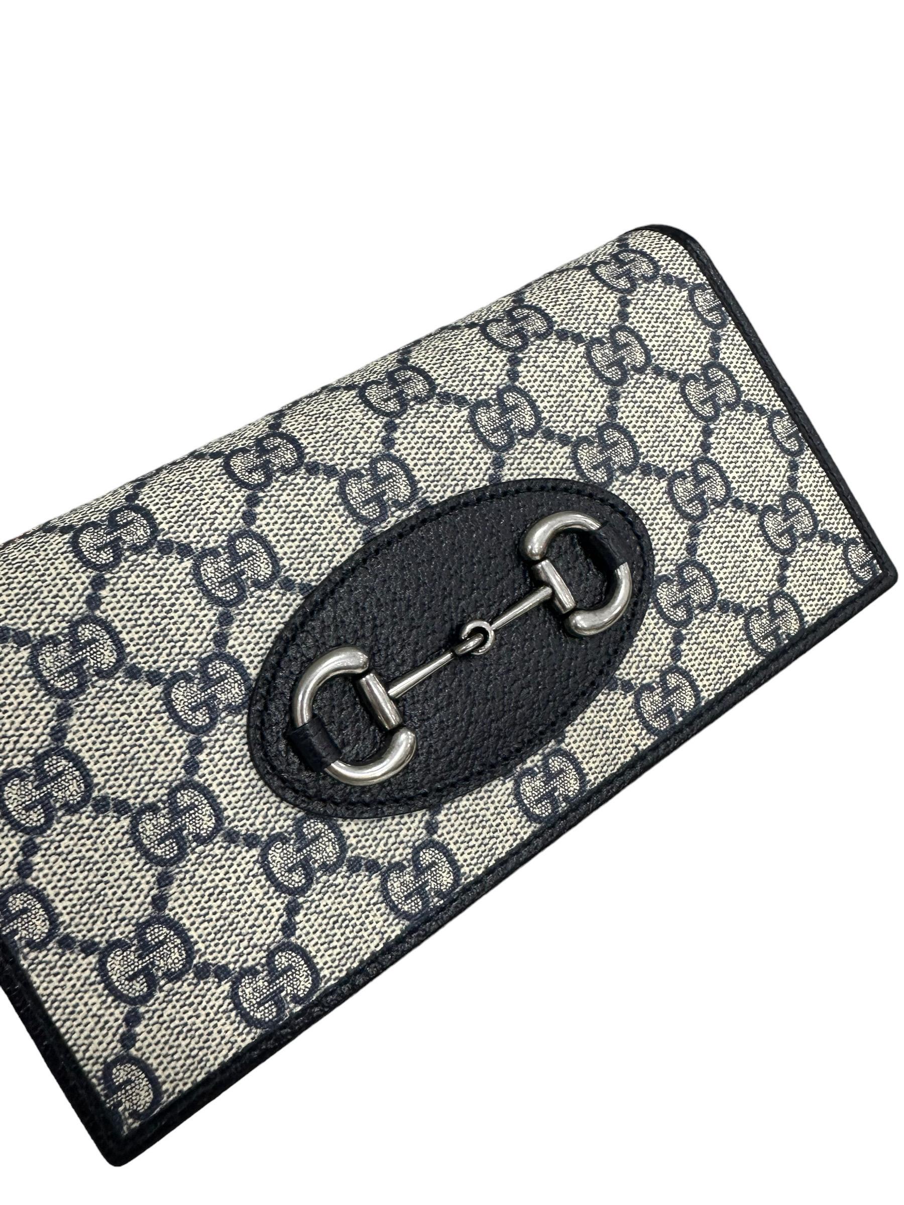 Gucci Wallet On Chain Horsebit 1955 GG Supreme Blu Beige For Sale 2