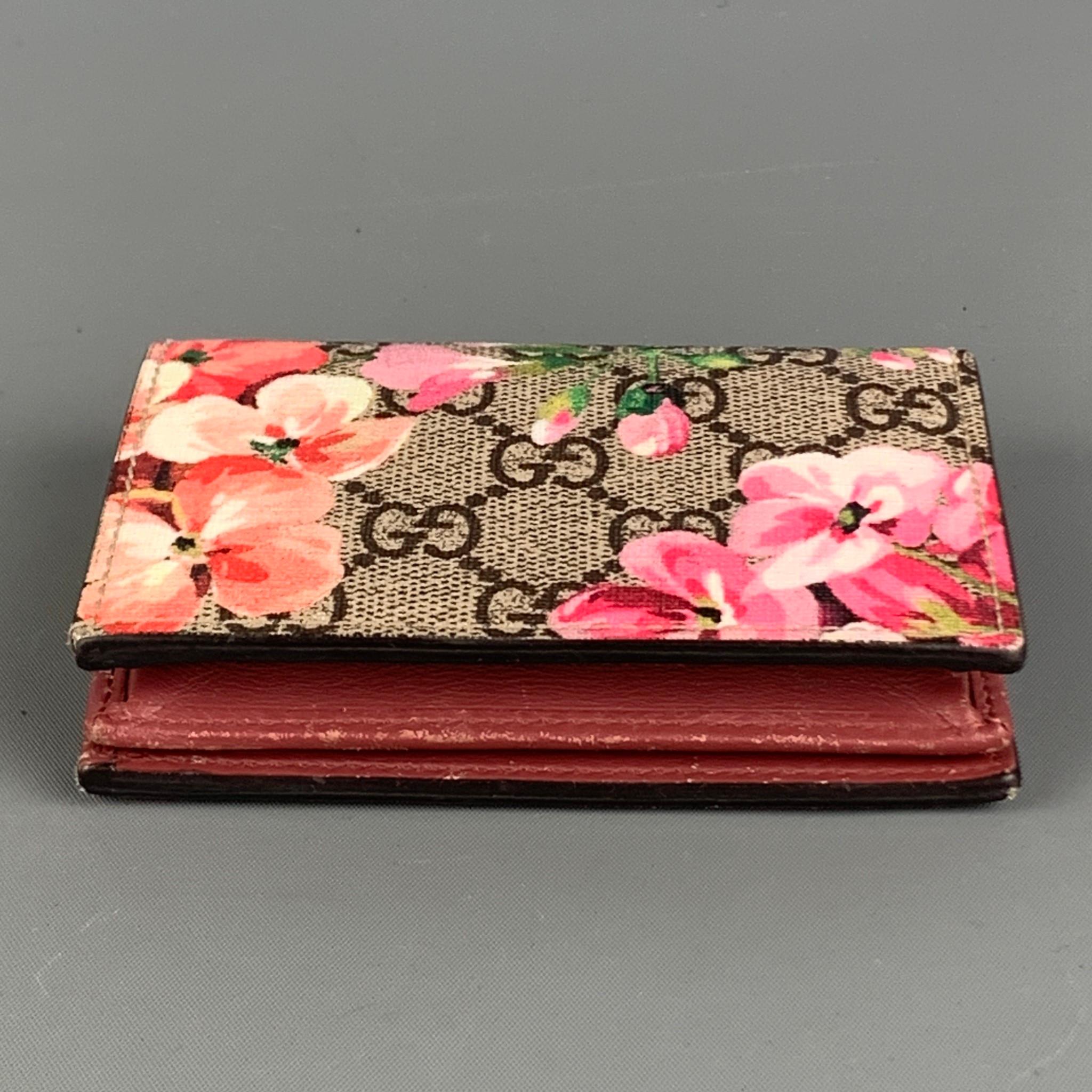 GUCCI Wallet Pink Brown Floral Coated Canvas In Good Condition In San Francisco, CA