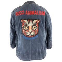 GUCCI Washed Navy Washed Corduroy Embroidered Cat ANIMALIUM Jacket