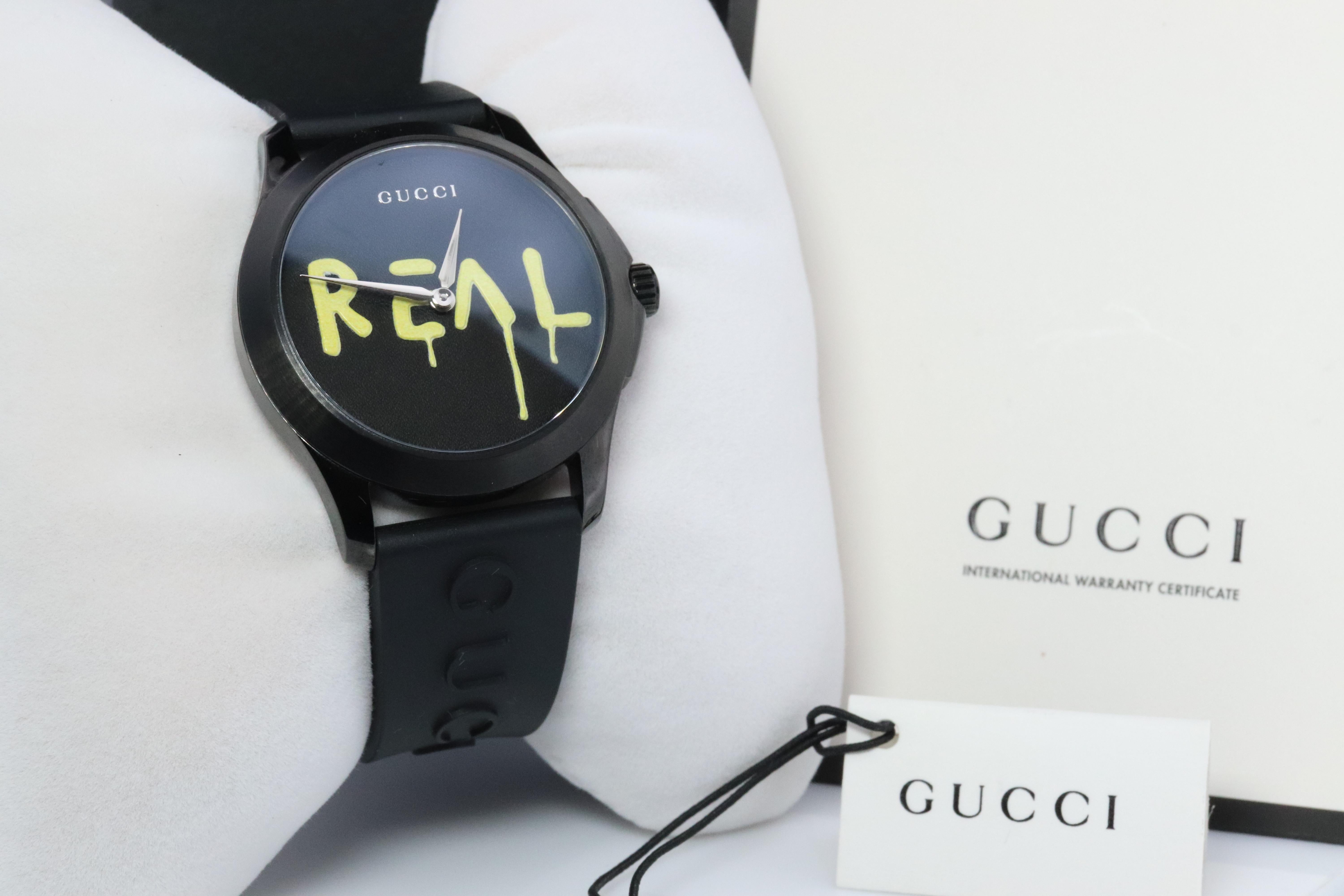 Excellent Mens Gucci Watch.

Black Ghost Real G-Timeless

Ref: 126.4

Comes with original paperwork and Box. Full Original Package.

Condition:
New battery installed. Excellent condition.