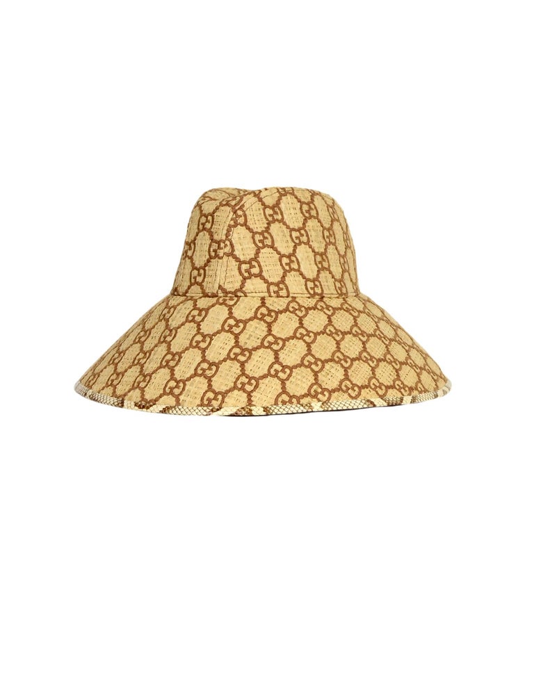 Gucci Watersnake-Trimmed Monogram Embroidered Raffia Hat sz  display picture 3