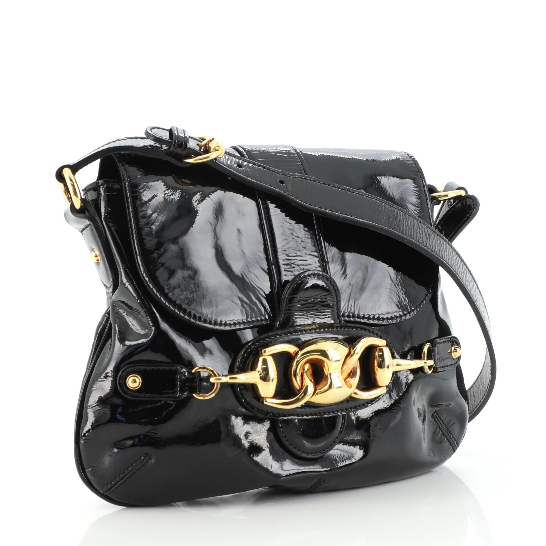 Gucci Wave Flap Tasche aus Lackleder Medium (Schwarz)