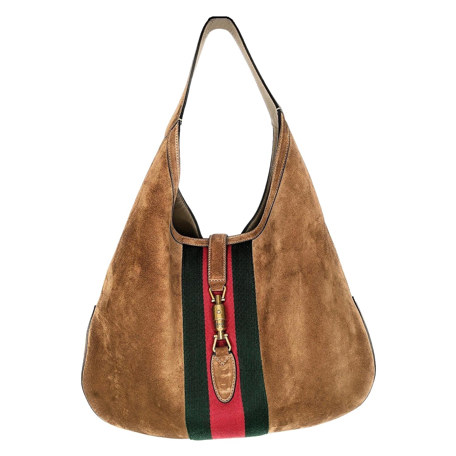 Gucci Web-Accented Soft Suede Jackie Hobo