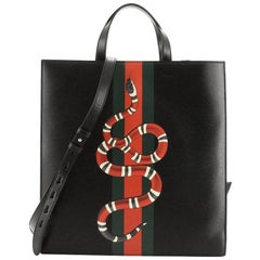 Gucci Web and Snake Convertible Soft Open Tote Printed Leather Tall