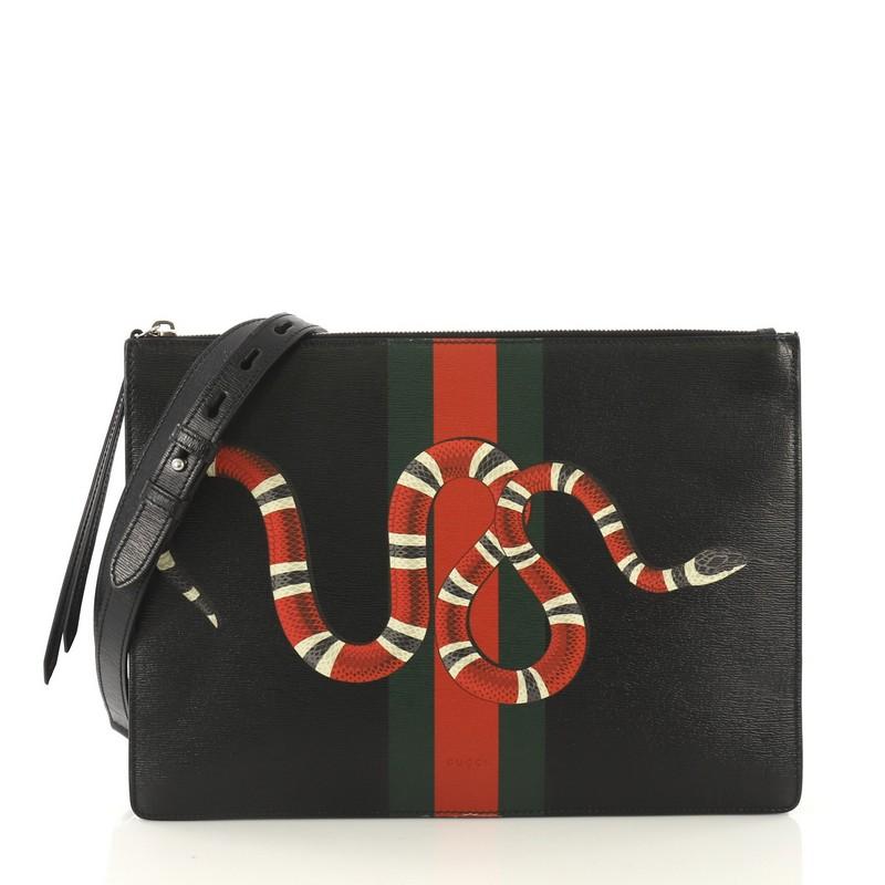 Gucci Web and Snake Messenger Bag Printed Leather Large