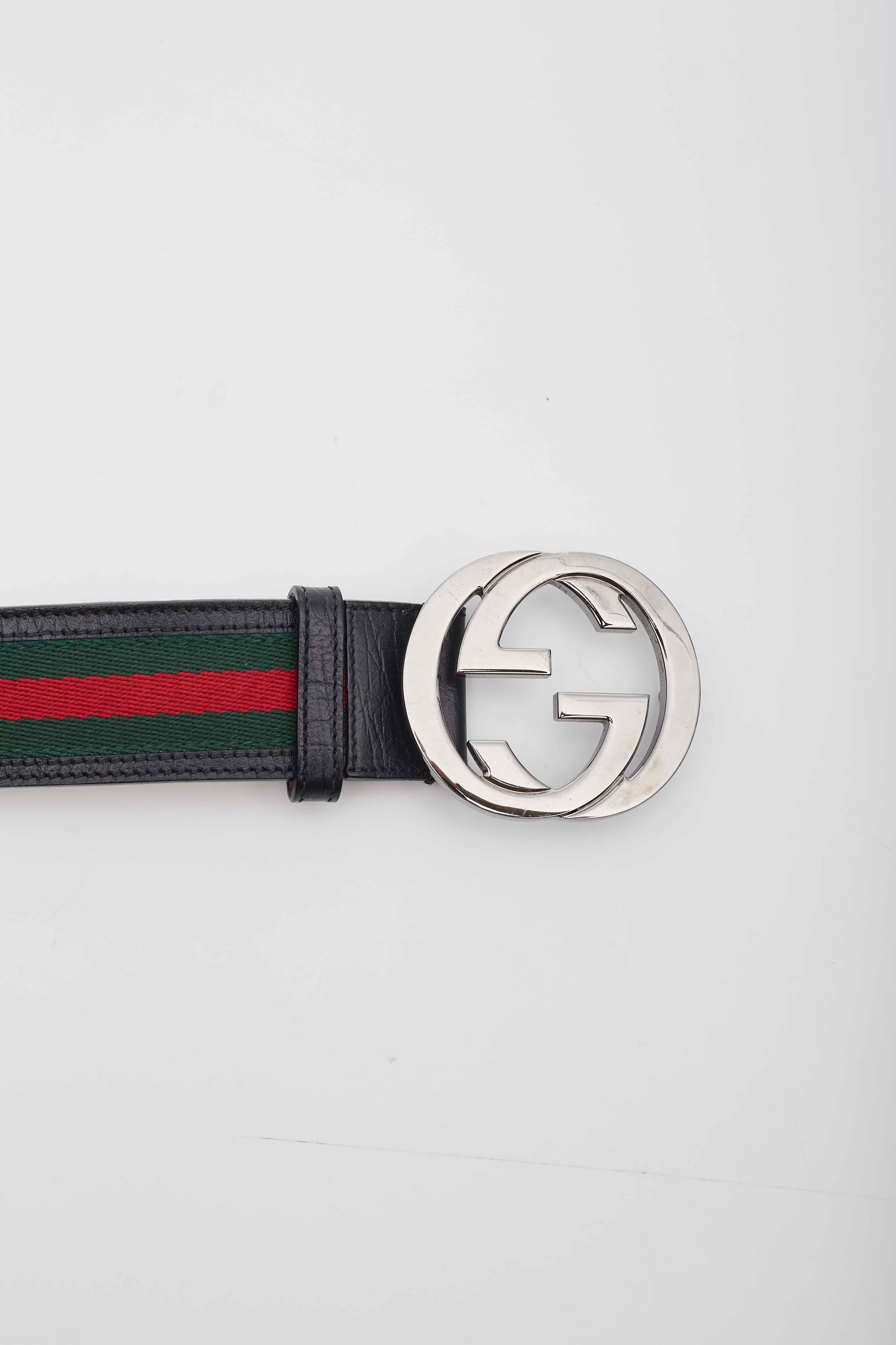 Women's or Men's Gucci Web Black Interlocking GG Belt (Size 95/38) For Sale