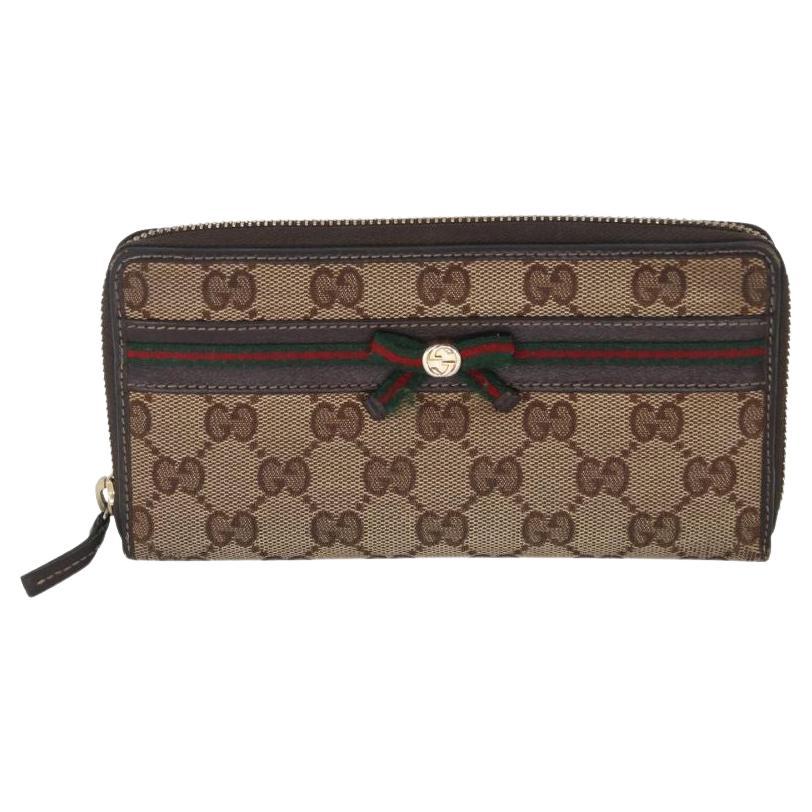 Gucci Web Bow Detail Klappe GG Segeltuch Leder Ebenholz Klassische Brieftasche GG-0308N-0064 im Angebot