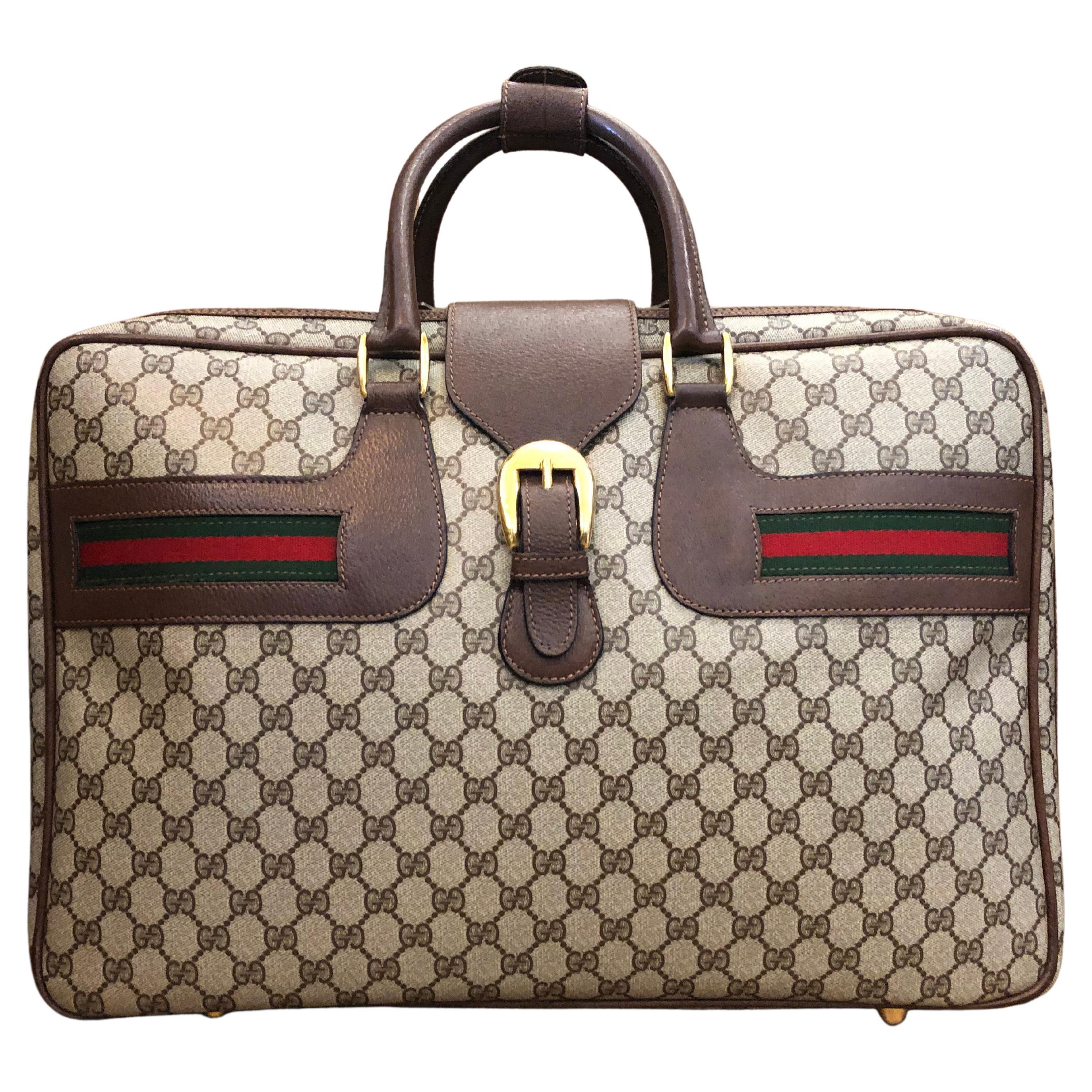 GUCCI Web Brown GG Monogram Canvas Softsided Suitcase 50 Unisex