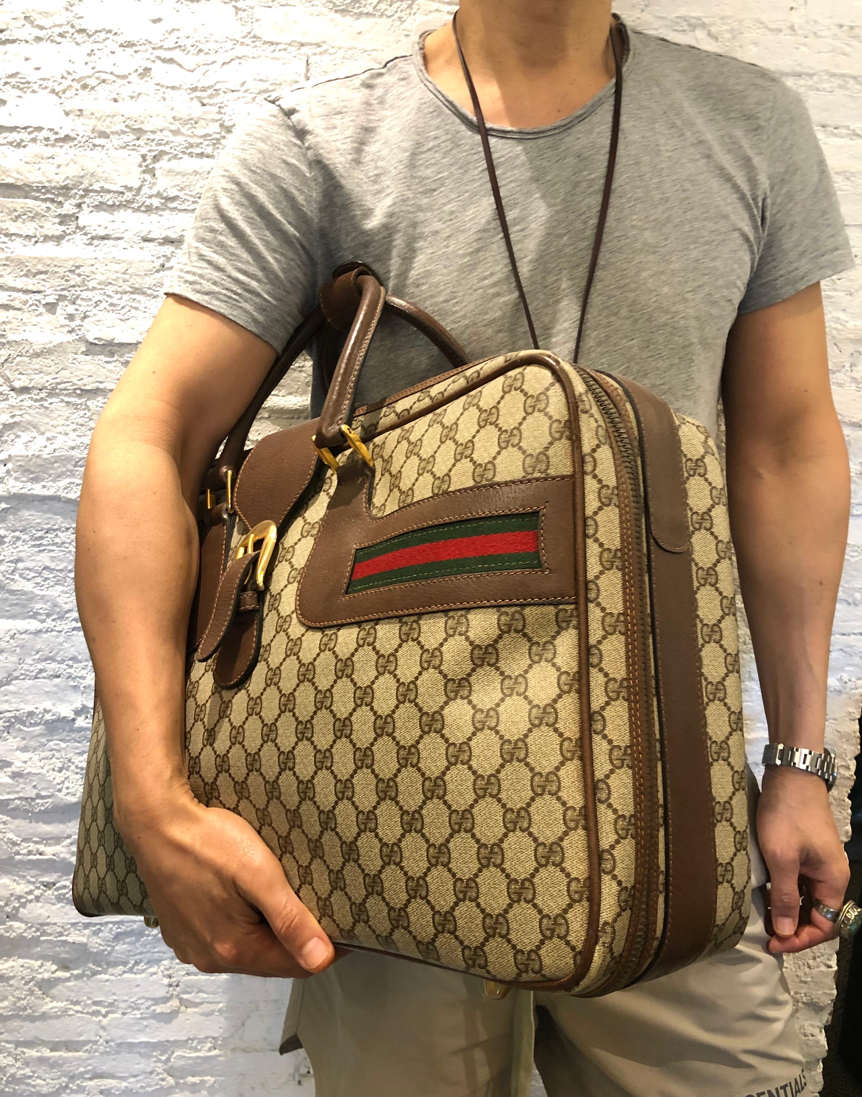 GUCCI Web Brown GG Monogram Canvas Softsided Suitcase 50 Unisex 10