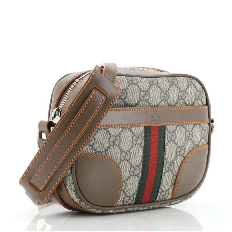 Gray Gucci Web Camera Bag GG Coated Canvas with Leather Medium