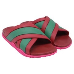 Gucci Web Criss-Cross Slide Sandals in Multicolor Rubber