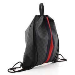 Gucci Web Drawstring Backpack GG Coated Canvas Large