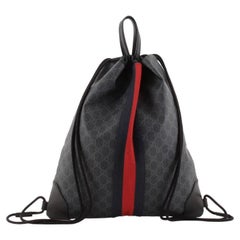 Gucci Web Drawstring Backpack GG Coated Canvas Large