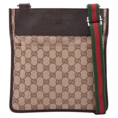 Gucci Web GG Borsa a tracolla in pelle e tela marrone