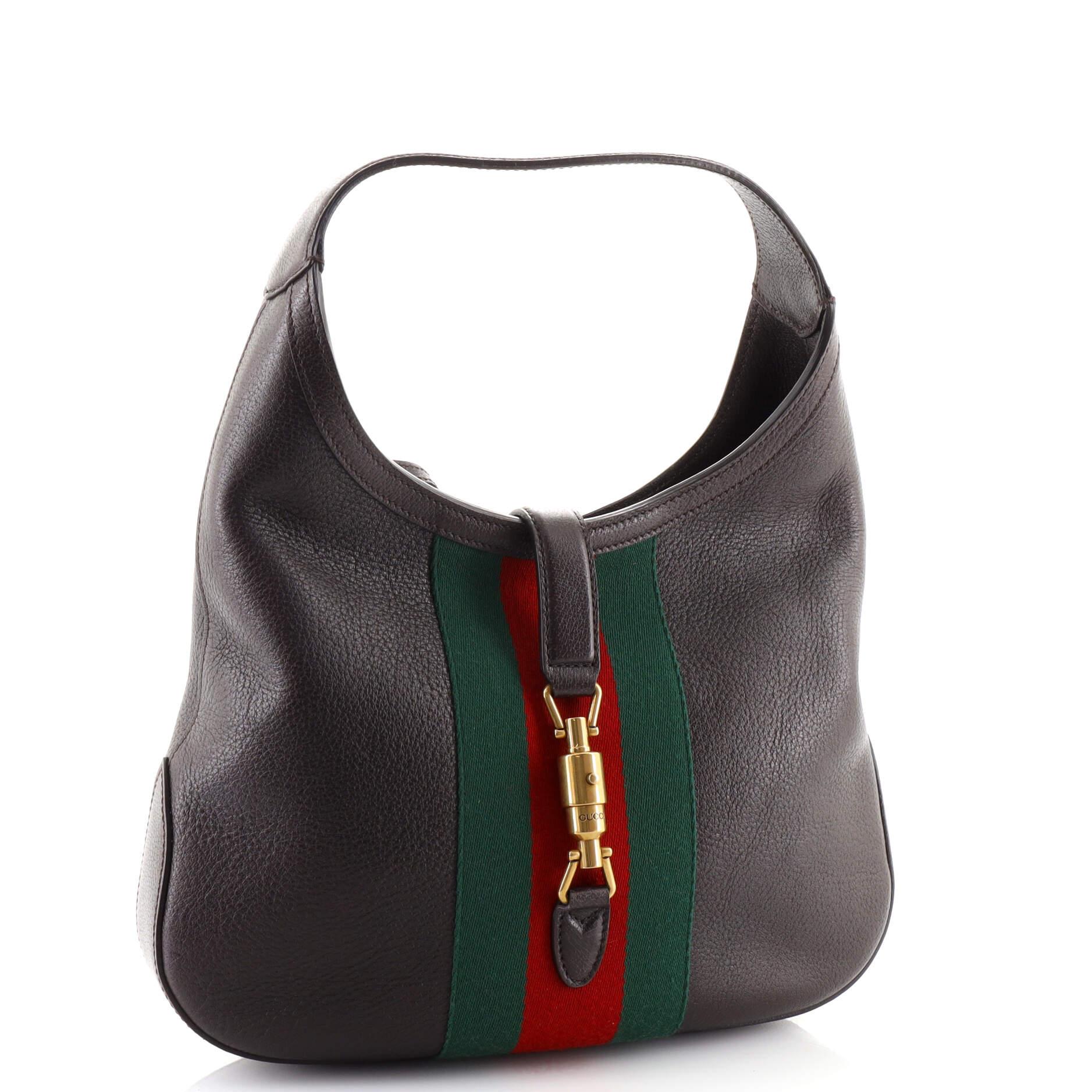 Black Gucci Web Jackie Soft Hobo Leather Medium