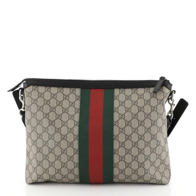 Gray Gucci Web Messenger Bag GG Coated Canvas Large